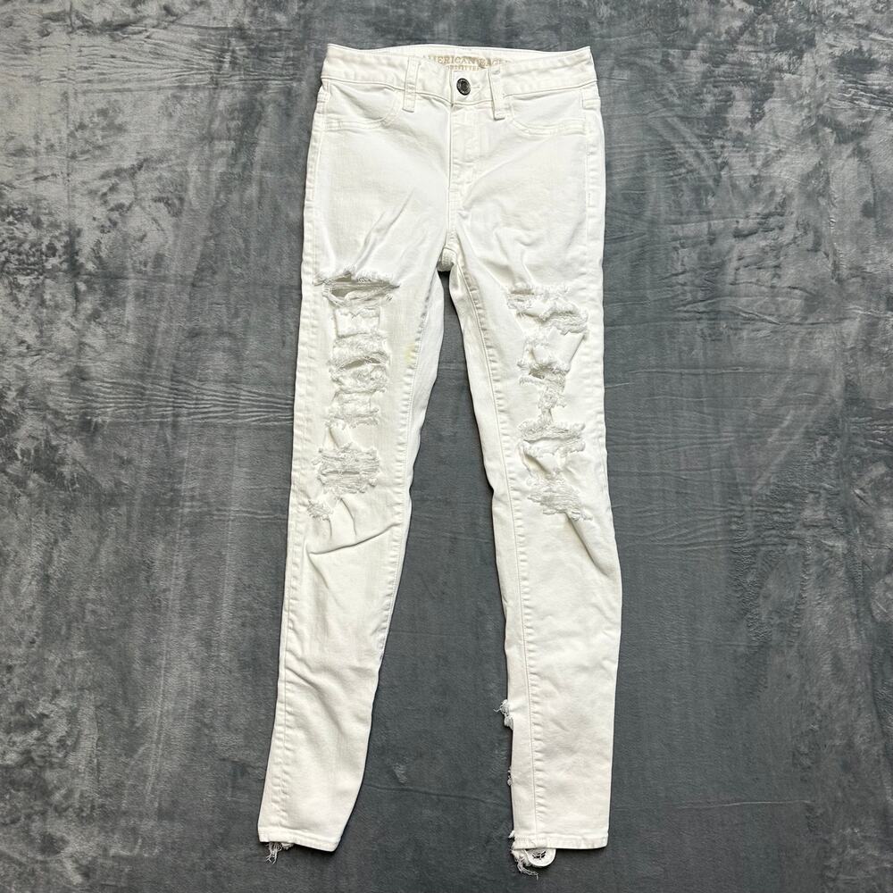 American Eagle Super Stretch X Jegging Crop Jeans Women 2 XLong White Distressed